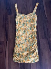 Urban Outfitters UO Ruched Bodycon Mini Dress Yellow Floral Medium Orig $59