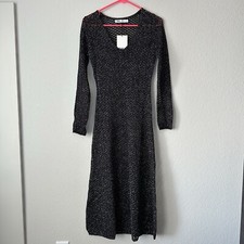 New Zara Knit Midi Black Dress with Metallic Silver Thread 8146/107 Small