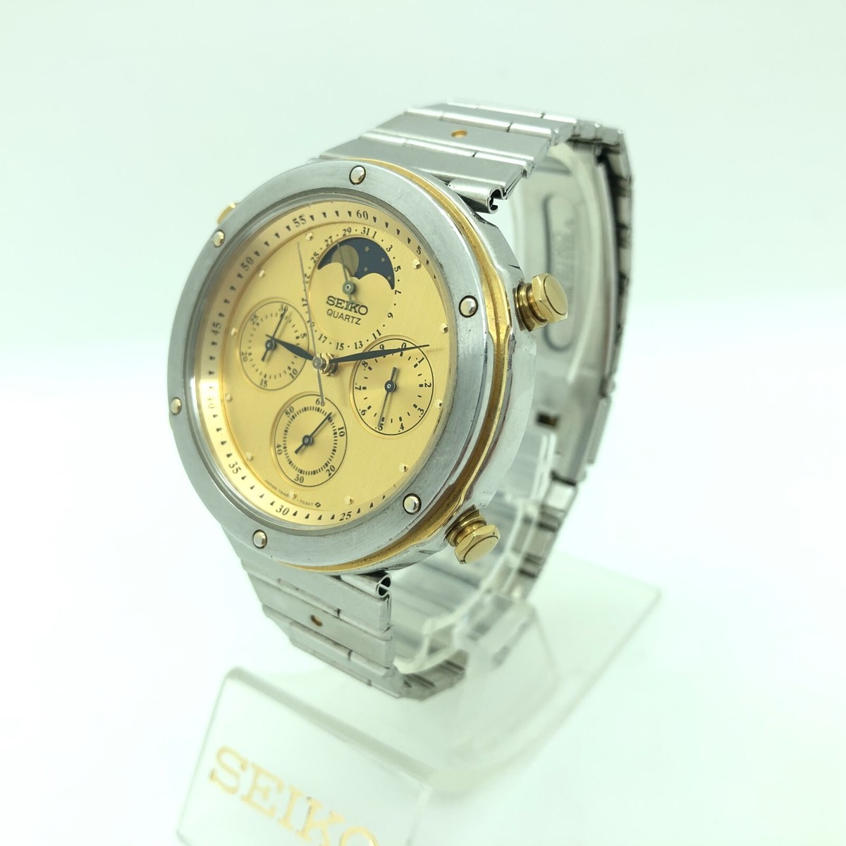w2148] SEIKO 7A48-7010 Moon phase Chronograph All original