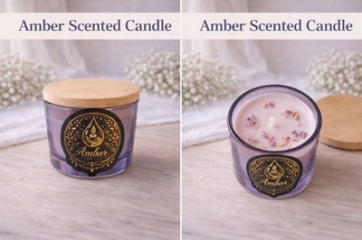 Handmade Lavender Aromatic Candle in Glass Jar   Natural Wax with Dried Flowers