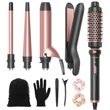 Rose Gold 5-in-1 Styling Set - Curling Iron, Flat Iron & Accessories Included