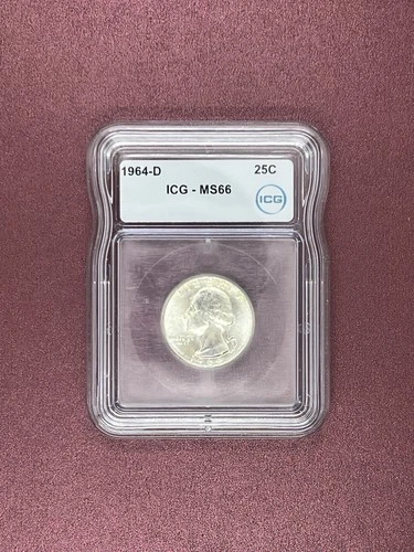 1964-D Washington Quarter 25c ICG MS64 90% Silver Coin