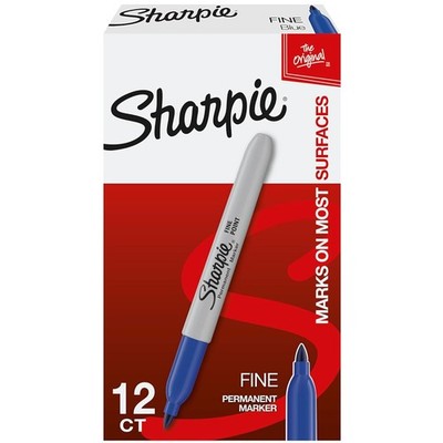 Blue Permanent Markers, Versatile Fine Tip, 12 Pack