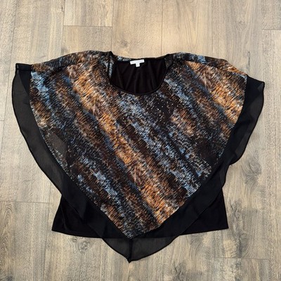 Notations Women 2X Geometric Blouse Black Summer Glitter Slit Sleeves Boho