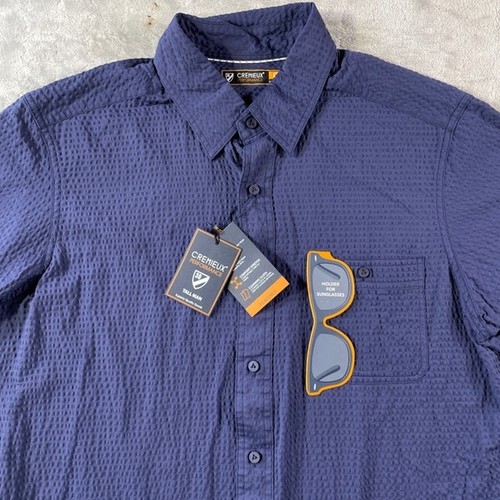 Cremieux Performance Shirt Men Large Tall Blue Seersucker Light Resort Vacation - Picture 3 of 10