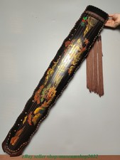 49.2" Old China Lacquerware Dynasty Scenery Flower Word musical instrument Guqin