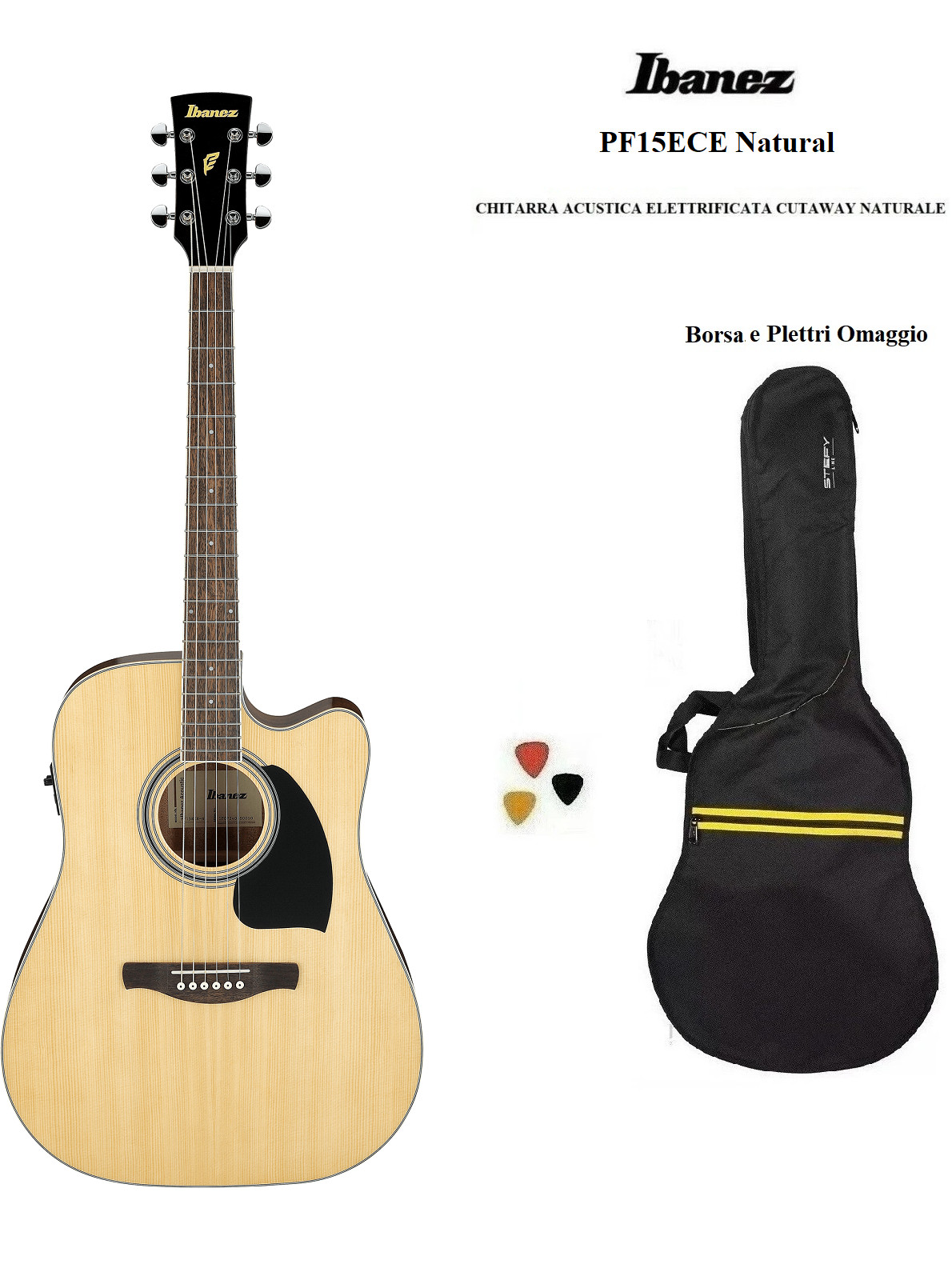 IBANEZ PF15ECE NT CHITARRA ACUSTICA AMPLIFICATA CUTAWAY NATURAL + BORSA INCLUSA