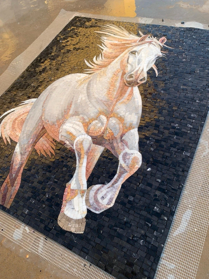 32" x 40" caballo corriendo mosaico arte de pared mural hecho a mano mármol mosaico azulejo Foto 3 de 4