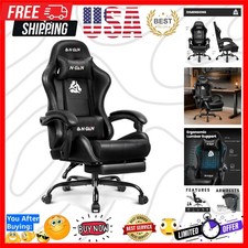 Video Gaming Chair with Footrest Lumbar Support for Home Office High Back Rec...