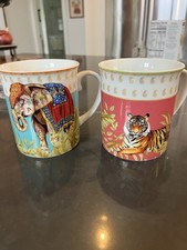 Williams Sonoma Tiger & Elephant Mugs Set Of 2