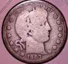 1907-0   BARBER SILVER QUARTER 25C