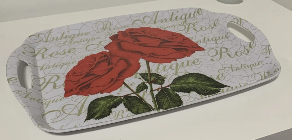 Large Melamine Handled Serving Tray Antique Rose Pattern 47cm x 32cm - Image 2 of 4