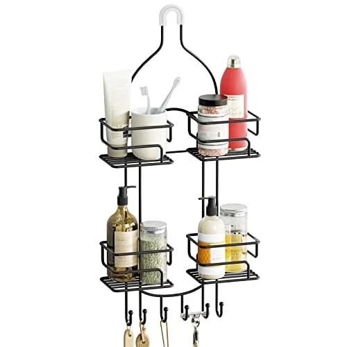 Shower Caddy Hanging Over Head, Bathroom Shower Organizer Shower Rack Black