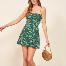 Reformation Sarah Mini Dress in Chive Green Floral Print 0