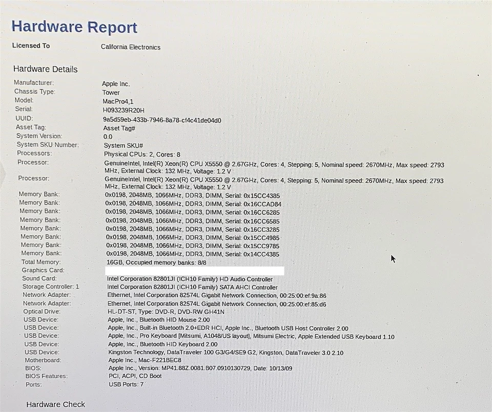 Apple MacPro 4,1 A1289 EMC2314 2009 2* Intel Xeon X5550 2.67GHZ 16GB RAM NO HDD - Image 2 of 4