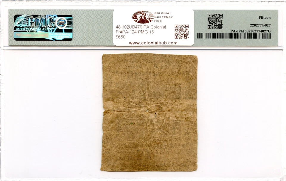 Pennsylvania Colonial Note Fr#PA-124 June 18, 1764 10s PMG F-15 *Ben Franklin* - Image 2 of 3