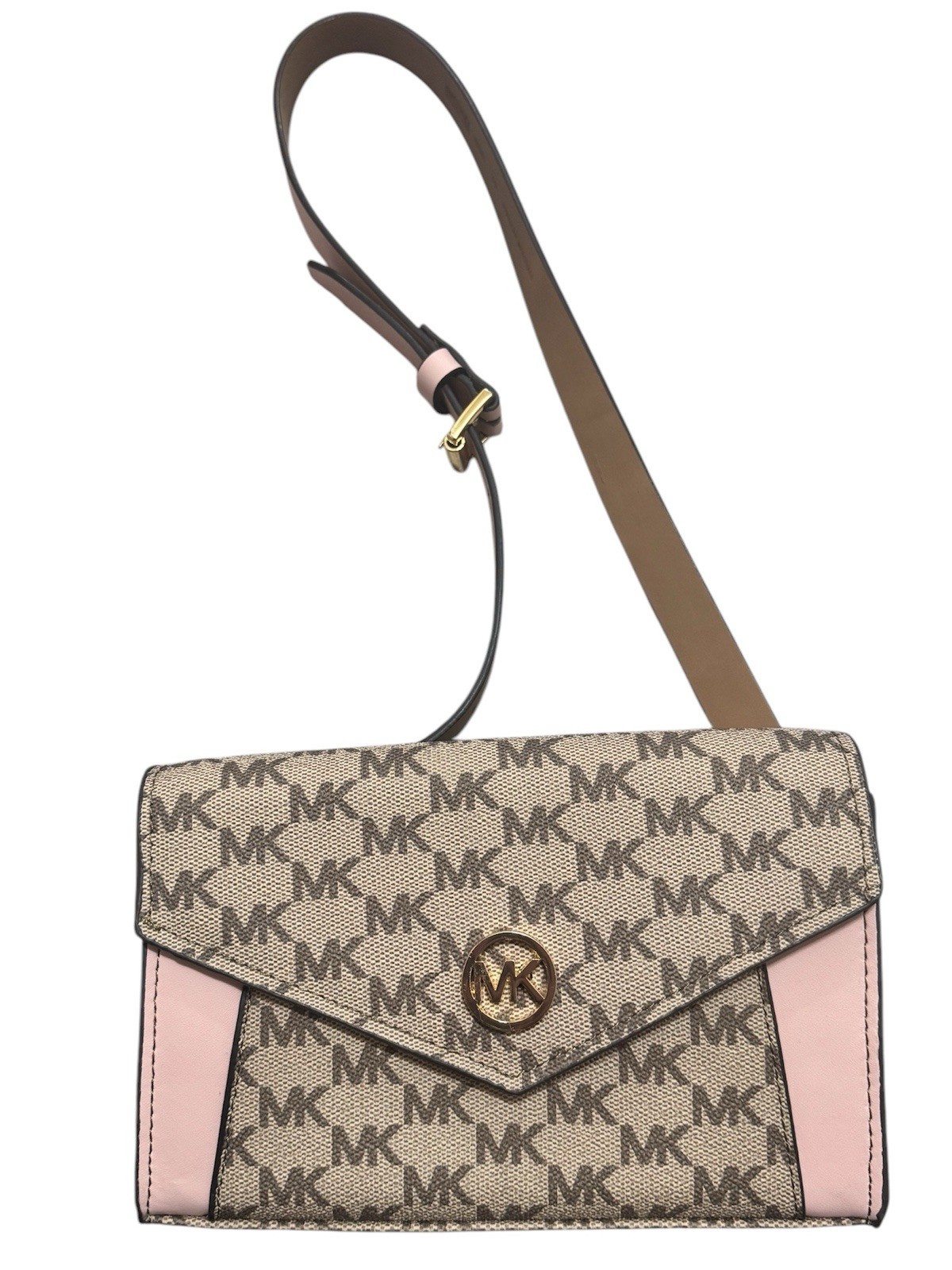 Michael Kors Adjustable Pink Tan Fanny Pack Belt Bag 7.5x5 No Tags New