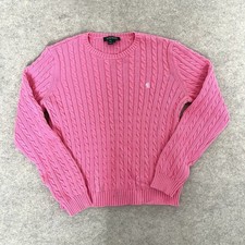 Lauren Ralph Lauren 100 Cotton Women's Large Pink Preppy Knit Crewneck Sweater