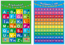 Alphabet, Numbers 1-100,2 LAMINATED Educational Posters for Toddlers 16x12inch