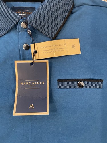 NWT Marc Asher New York Polo Shirt Medium Teal 1/4 Snap Casual Stretch Mens S - Picture 4 of 7