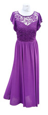 Occasion wear Jolie Moi purple chiffon lace panel dress floaty maxi gown UK 8