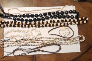 LOT  of 7 Vintage Hawaiian Tahitian Shell, seed, stone, leather, hemp jewelry