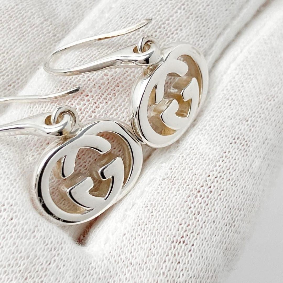 Gucci 925 Silver Interlocking Earrings Hook Swing… - image 1