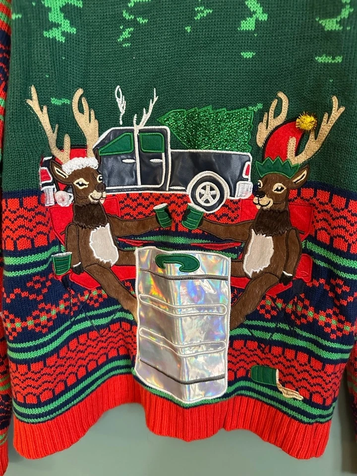 Suéter Para Hombre Blizzard Bay Cuello Redondo Feo Navidad Talla Grande Reno Rojo Verde Foto 2 de 4