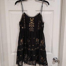 Urban Outfitters Black Sequined Dress Size S Lined Whimsy Goth Fairy Adj Straps