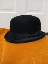 Vintage Antique Bowler Hat Hard Top Gold Crest Felt Made In USA Size 6 3/4