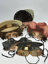 Paper Masters Mamelok V&A Victorian Paper Masks Set of 5 Printed England w/Ties