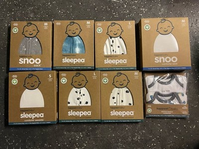 NEW Happiest Baby SNOO Sack Sleepea Swaddle Bodysuit Bulk Lot Set S M L 8pc
