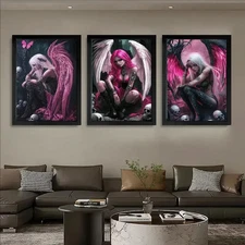 Gothic pink angels 3 piece set Unframed Canvas Art Print 16 X24
