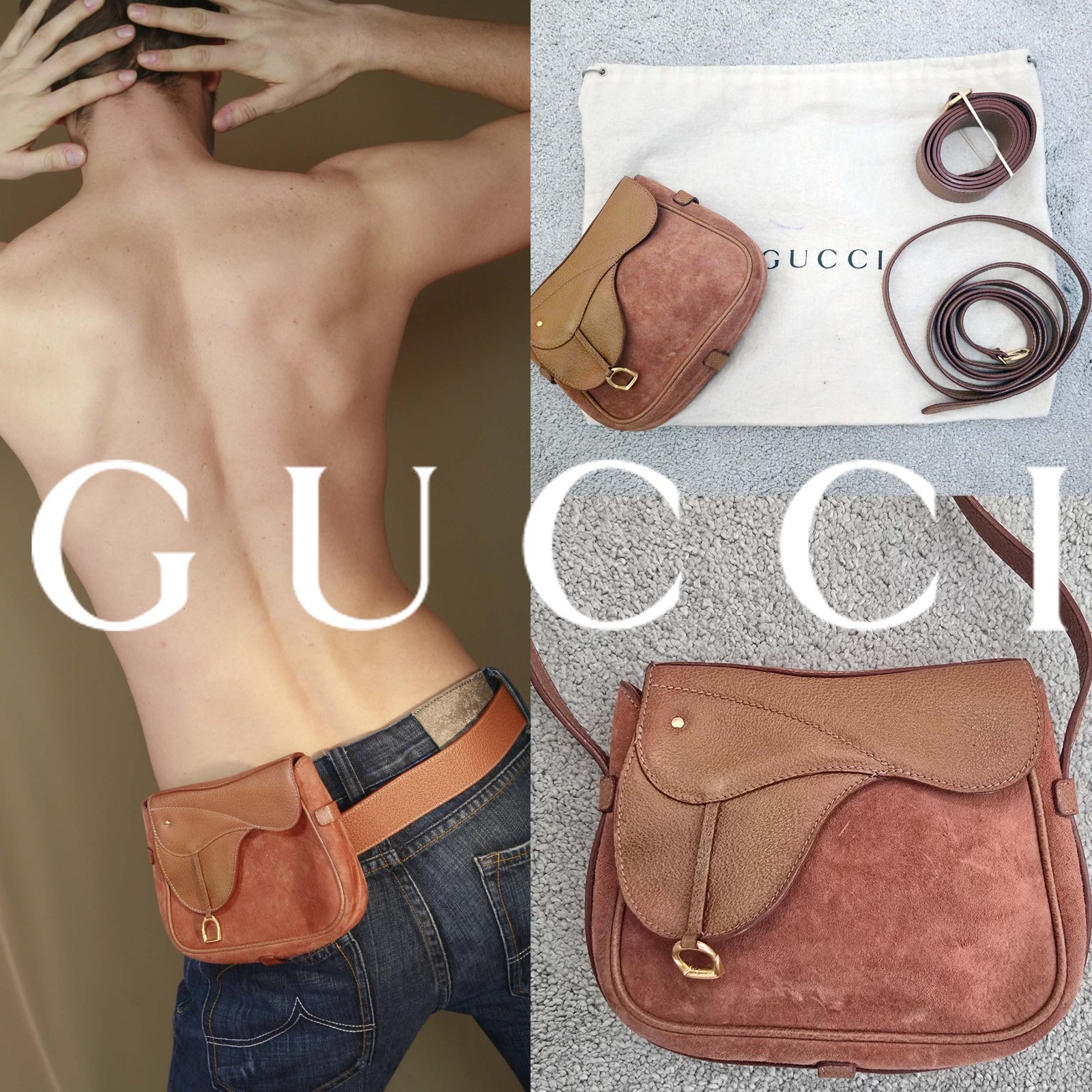 AUTENTICA BORSA GUCCI VINTAGE ANNI 80 SELLA HORSEBIT UNISEX 2 CINGHIE GIGLIO MARMONT