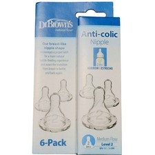 Dr. Browns Natural Flow Anti Colic Narrow Nipple 6 Pack Medium Flow Level 2