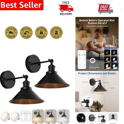 Industrial-Style Cordless Wall Sconces, Remote-Controlled LED Lighting Set of 2