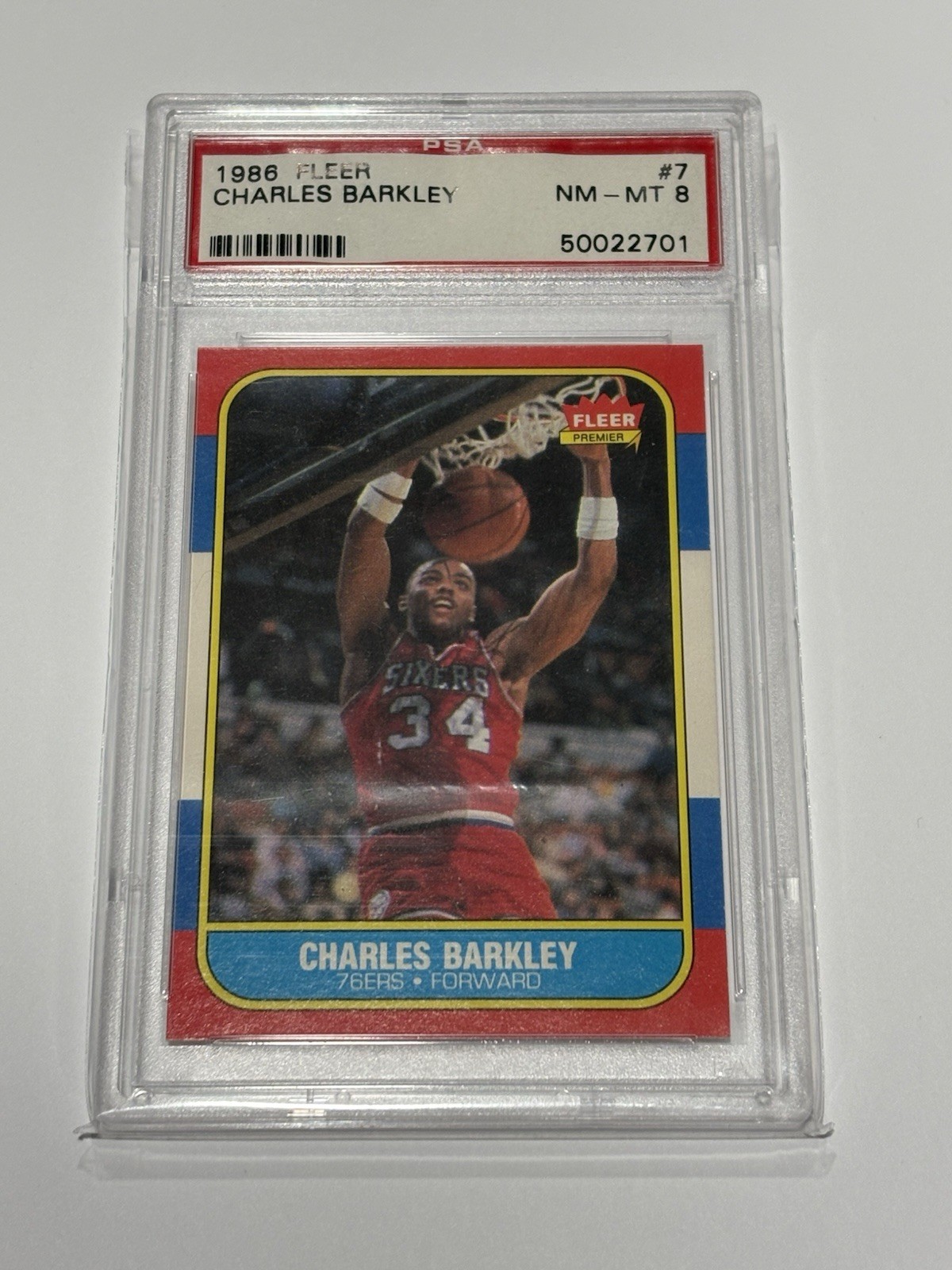 1986 CHARLES BARKLEY ROOKIE PSA 8 NM-MT FLEER HOF PHILADELPHIA 76'ERS (#7)