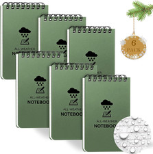 6 Pack Waterproof Notebook, 3 x 5 Pocket Notepad, Top-Spiral Weatherproof Not...