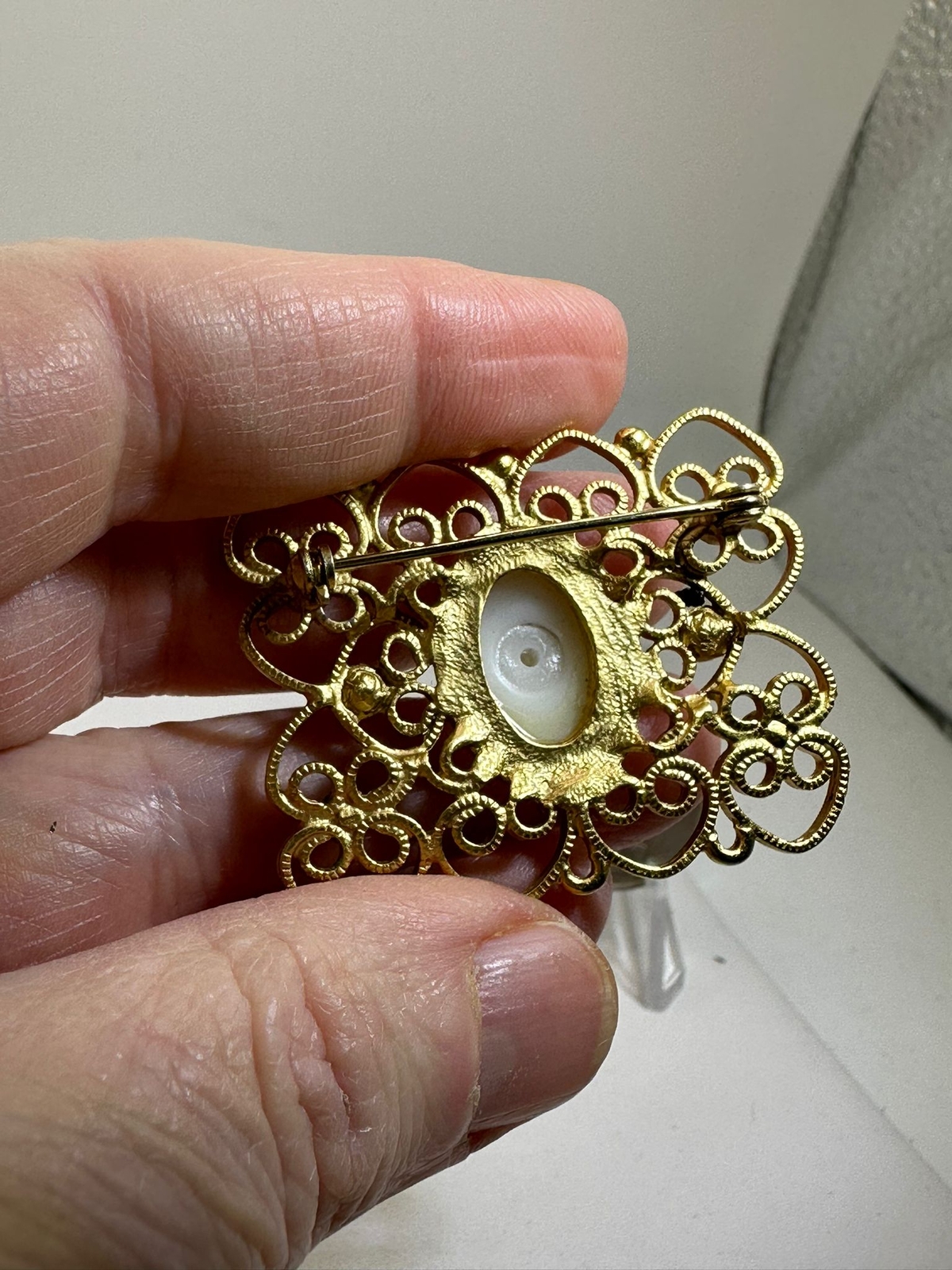 Rectangle Openwork Rhinestones Pearl Center SIGNE… - image 4