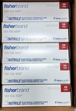 FISHERBRAND XS Powder Free Black Nitrile Gloves CASE OF 10 BOXES , 1000 GLOVES
