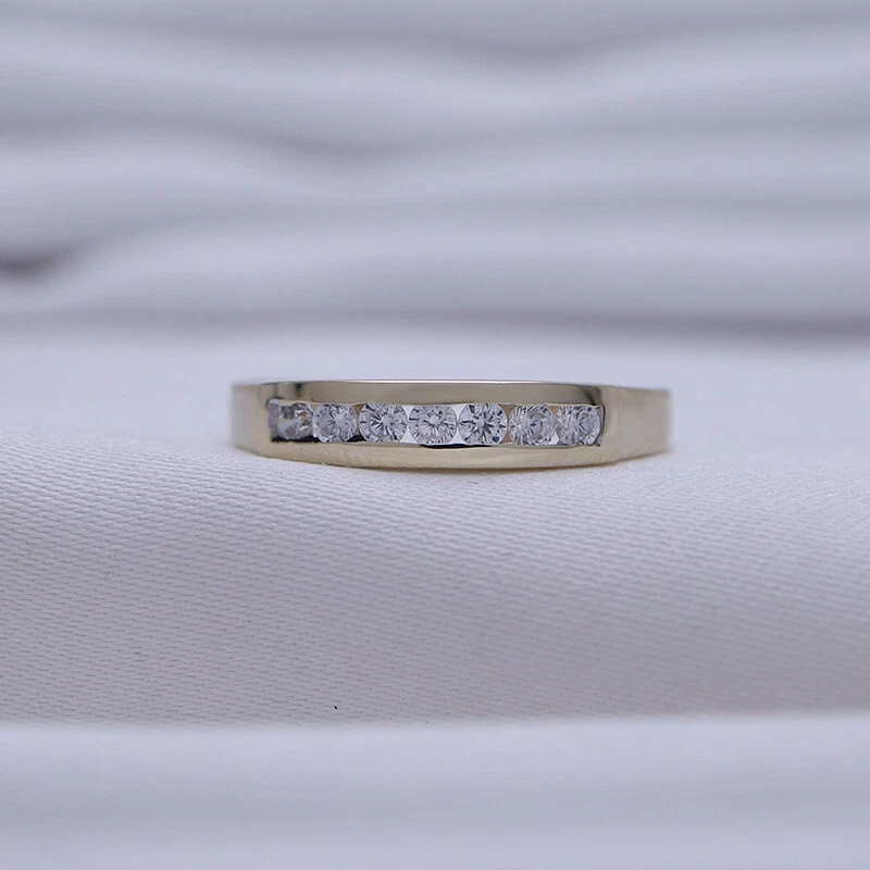 Conjunto de canais de ouro amarelo sólido ajustável 10k corte redondo zircônia cúbica - Imagem 3 de 4