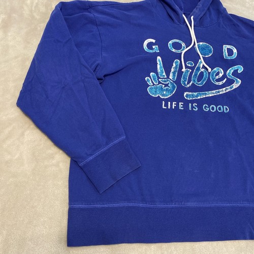 Life is Good Hoodie Men's Large Blue Good Vibes Peace Love Pullover Sweatshirt - 第 9/15 張圖片
