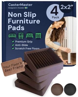  Non Slip Furniture Pads- 2x2 Square Rubber Anti Skid 2'' x 2'' (Set of 4) Brown