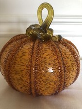 Large Handblown Art Glass Pumpkin Figurine Paperweight Signed Glass Academy New