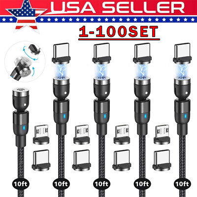 180°+360° Rotate Magnetic Charger Cable Phone Fast Charging Type C Micro USB Lot