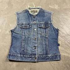 Vintage Denim Y2k Women’s M Vest Jacket 90s Fringe Frayed Crest Jeans