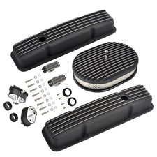 For Sbc Chevy 350 58-86 Black Short Valve Cover 12 Full Air Cleaner Breather