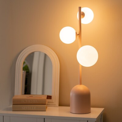 Blush Rosa Tischlampe 3 Wege Glas Kugel Schirme Wohnzimmer Schlafzimmer Leuchte LED