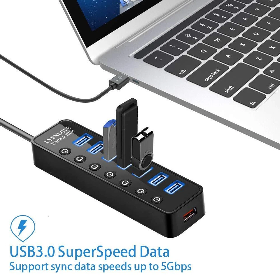 USB Hub 3.0 Powered USB Extender Multiple USB Port USB Hub Splitter for Lapto... - Image 2 of 4