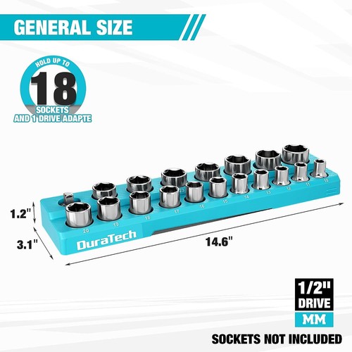 DURATECH 1/4"/3/8"/1/2" Magnetic Sockets Organizer Set SAE/Metric Socket Holders - Picture 28 of 32